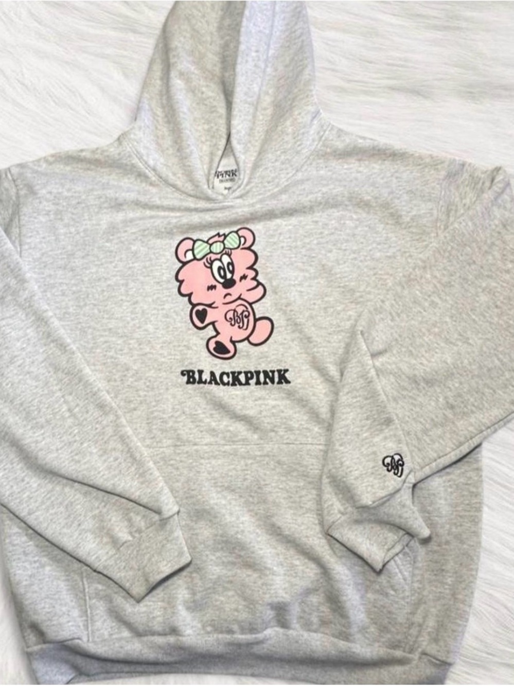 Blackpink Born Pink Tour Bear Graphic Hoodie Grey Large
